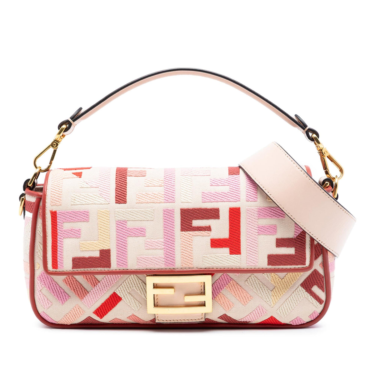 Fendi Zucca Embroidered Canvas Baguette Satchel