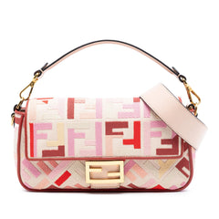 Fendi Zucca Embroidered Canvas Baguette Satchel