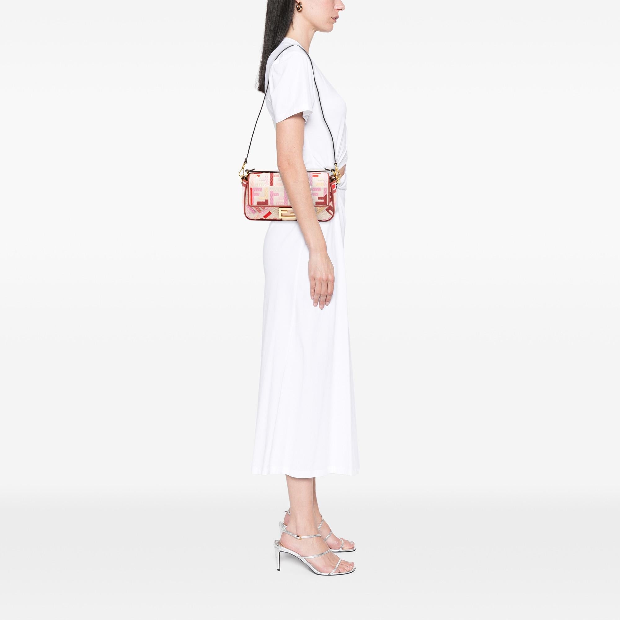 Fendi Zucca Embroidered Canvas Baguette Satchel