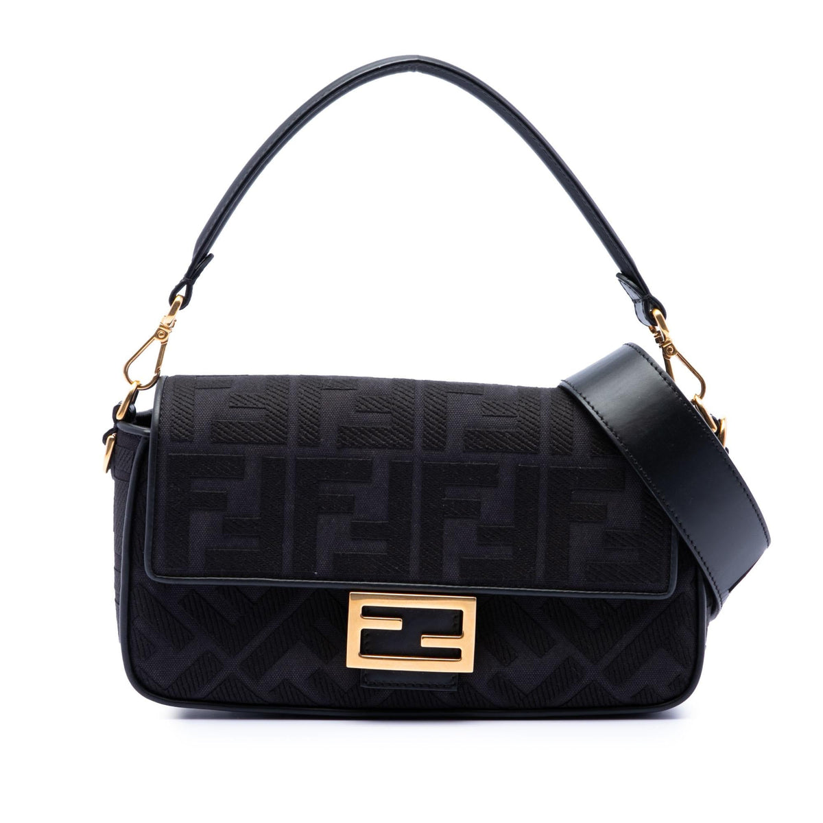 Fendi Zucca Embroidered Canvas Baguette Satchel