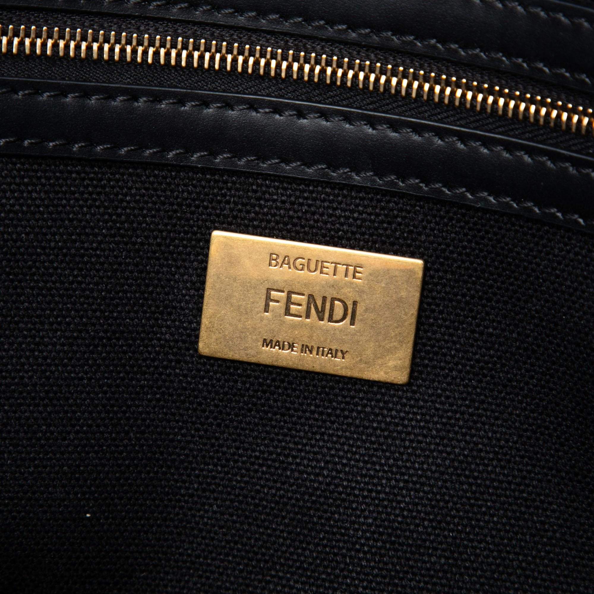 Fendi Zucca Embroidered Canvas Baguette Satchel