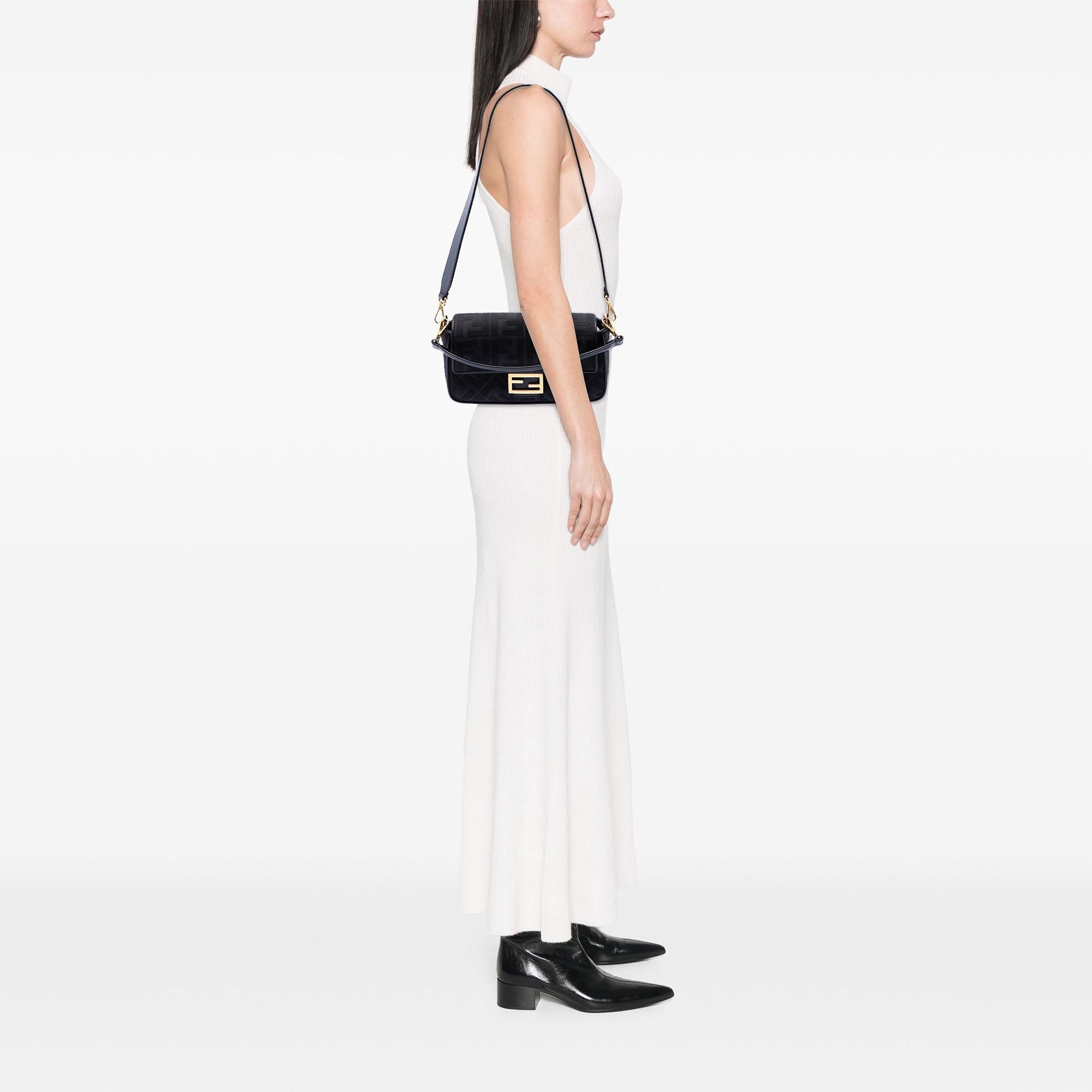 Fendi Zucca Embroidered Canvas Baguette Satchel