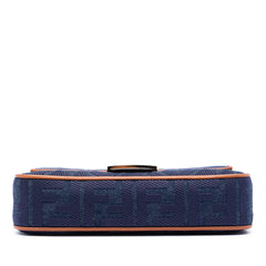 Fendi Zucca Embroidered Denim Baguette Satchel