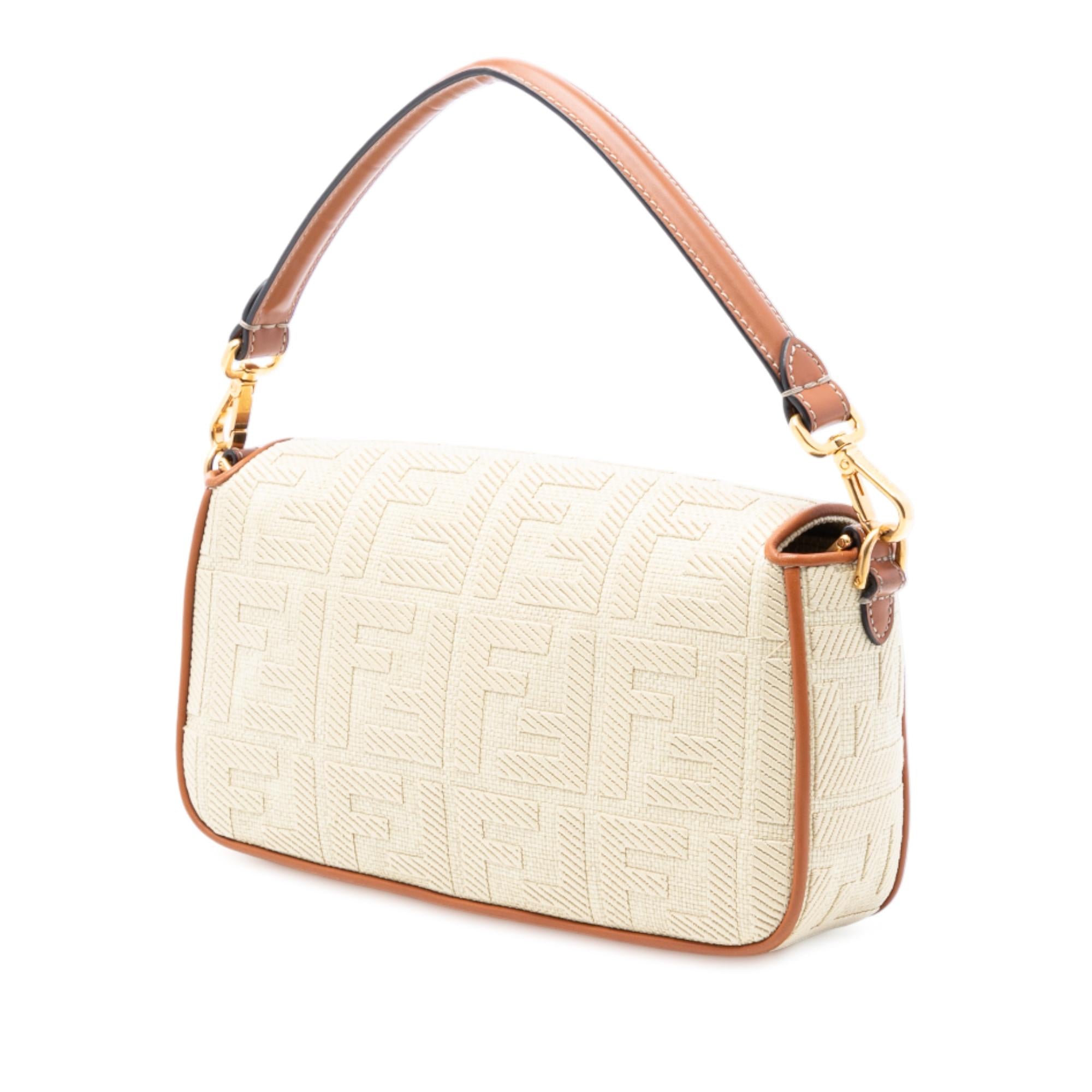 Fendi Zucca Embroidered Raffia Baguette Satchel