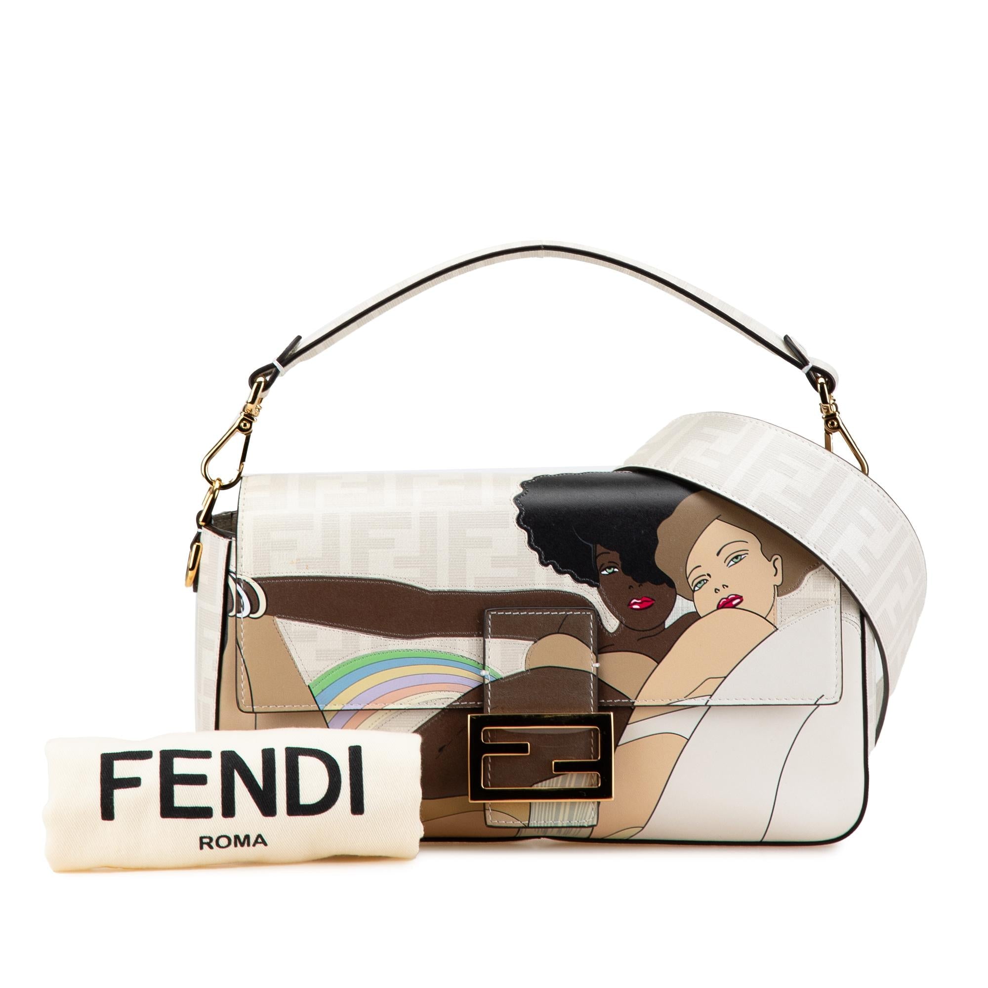 Fendi Zucca Graphic Print Coated Canvas Bikini Girls Baguette Satchel
