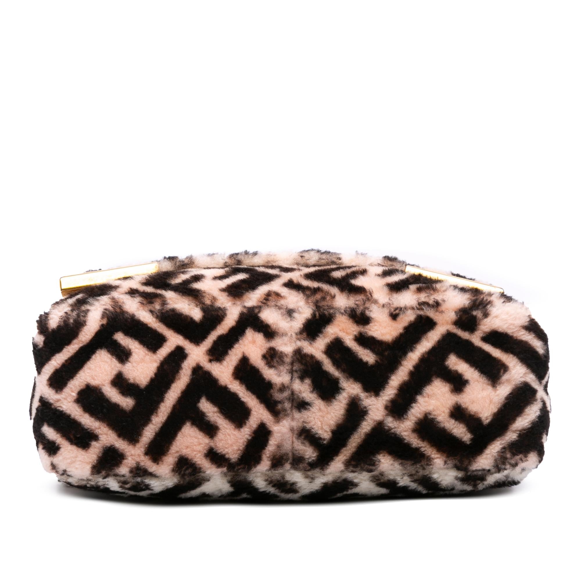 Fendi Zucca Shearling Double F Baguette Satchel