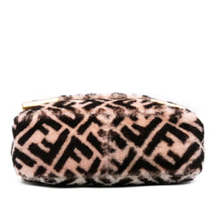 Fendi Zucca Shearling Double F Baguette Satchel