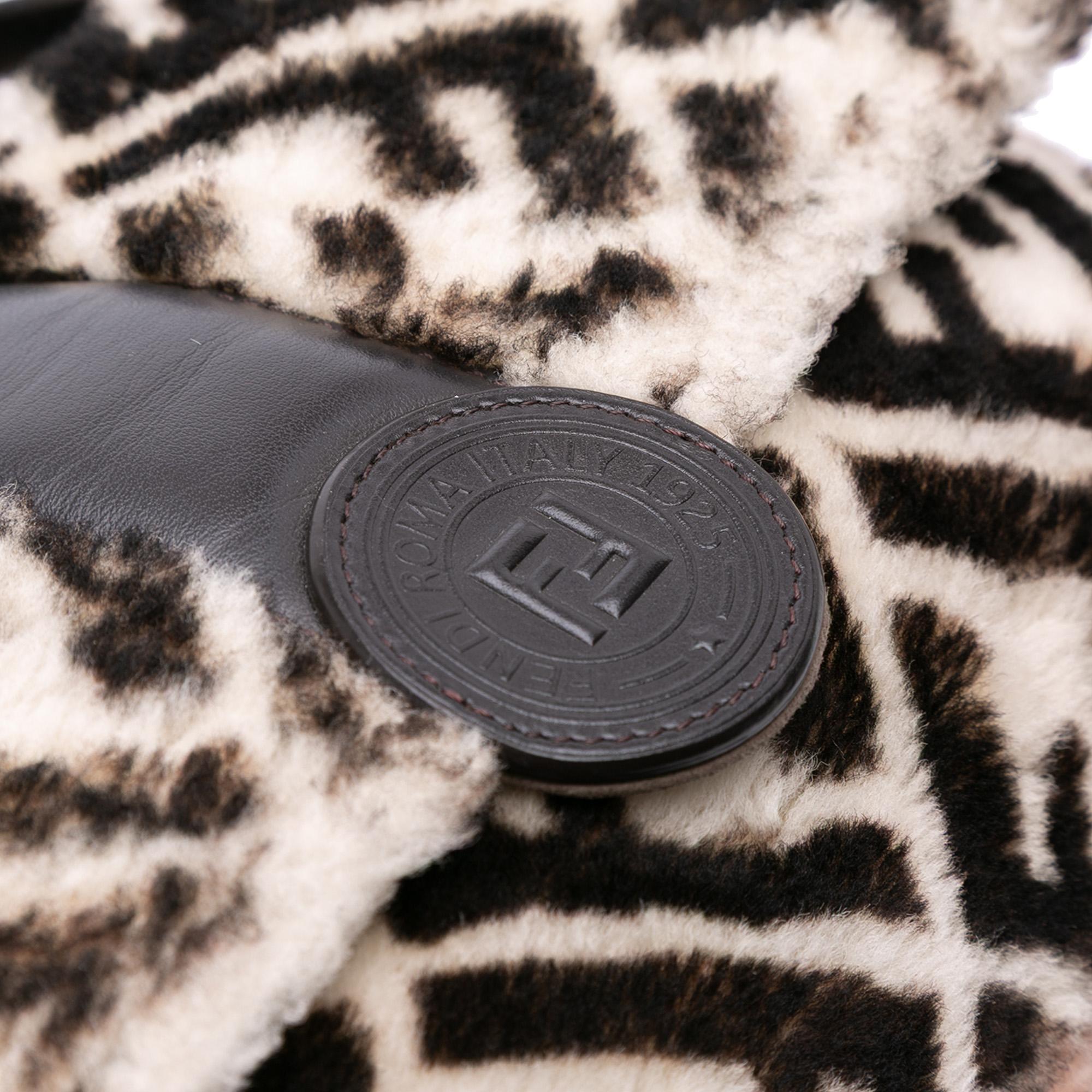 Fendi Zucca Shearling Double F Baguette Satchel
