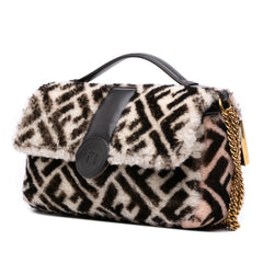 Fendi Zucca Shearling Double F Baguette Satchel
