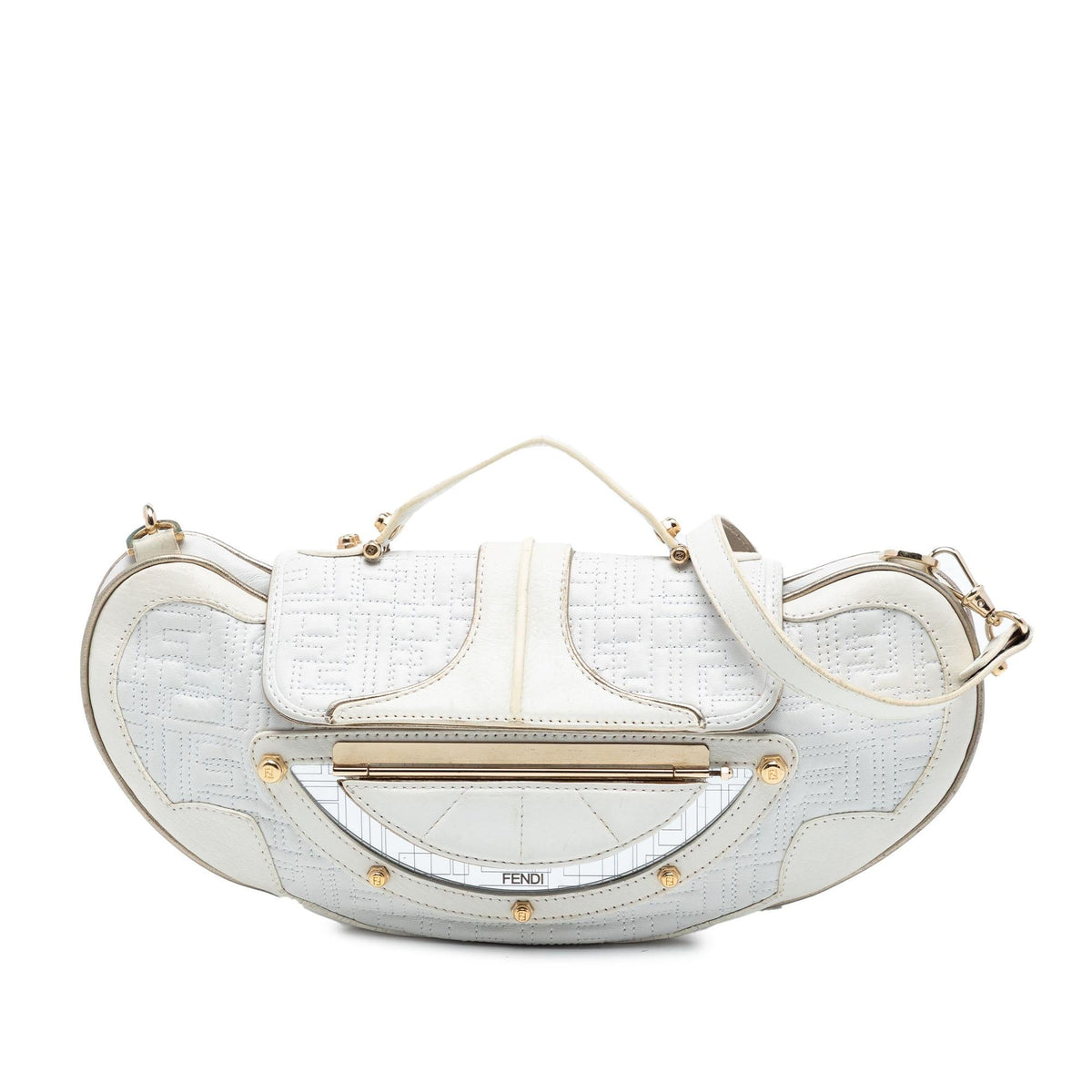 Fendi Zucca Stitched Leather Mirrored Vanity Bag