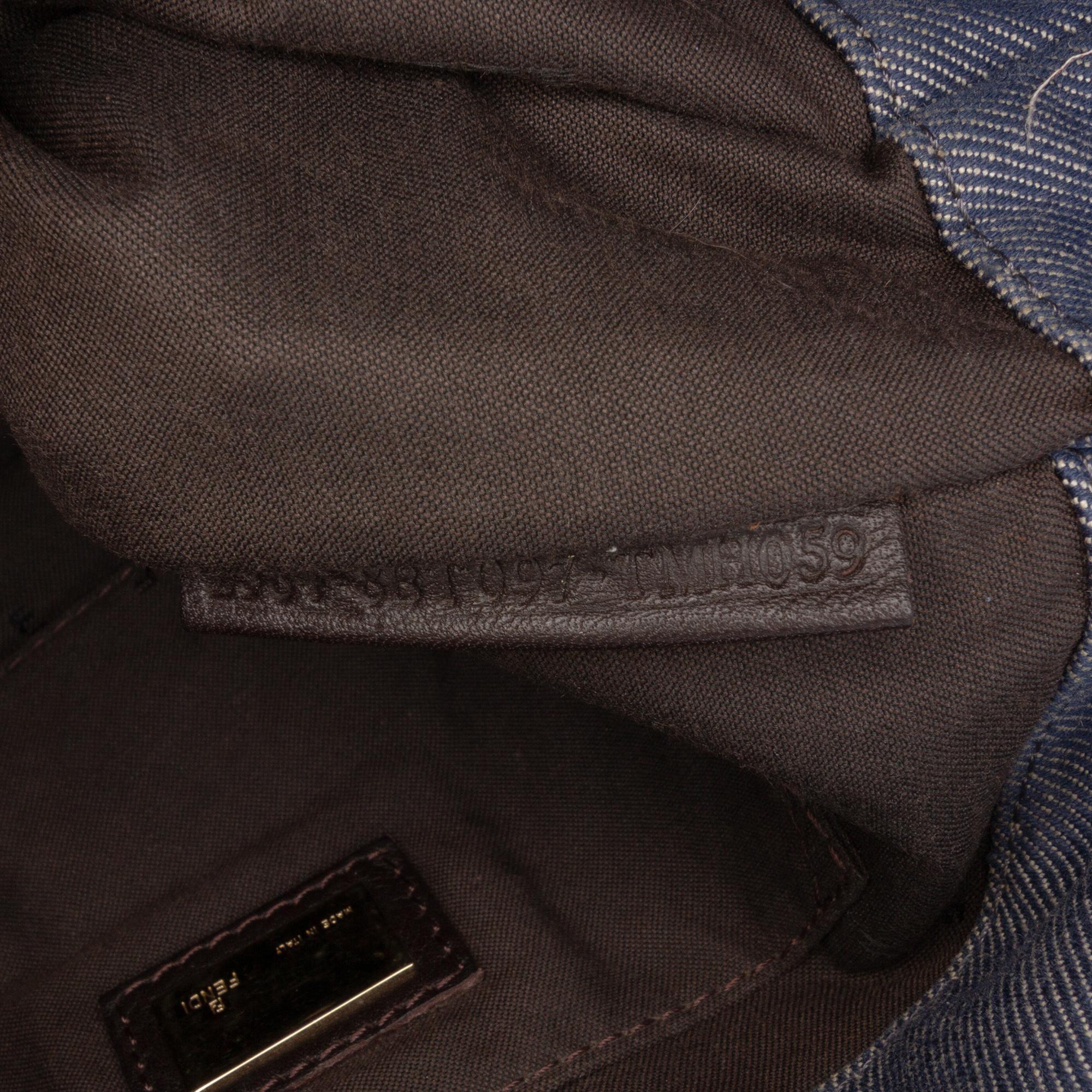 Fendi Zucca Trimmed Denim Buckle Flap Bag