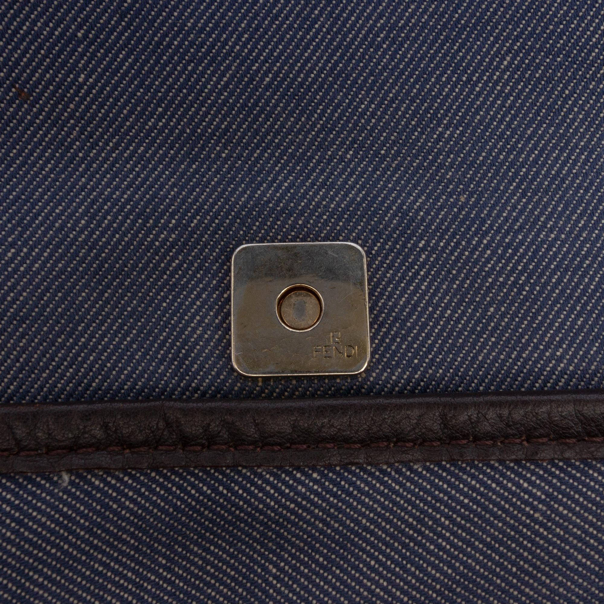 Fendi Zucca Trimmed Denim Buckle Flap Bag