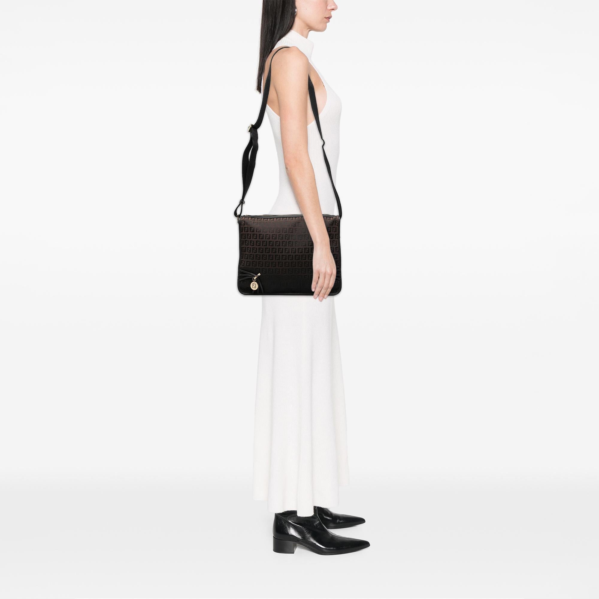 Fendi Zucchino Canvas F Charm Crossbody
