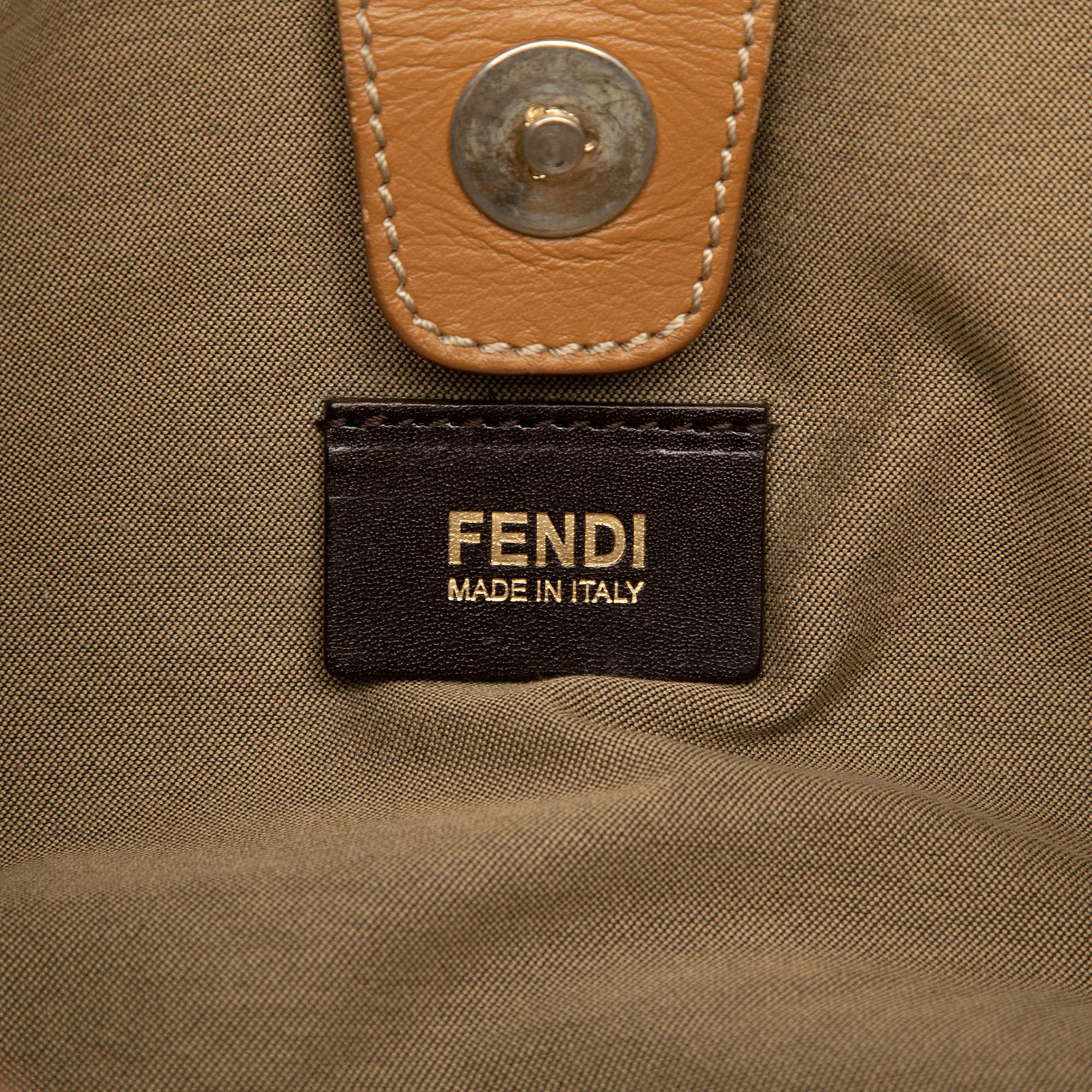 Fendi Zucchino Canvas Floral Shoulder Bag