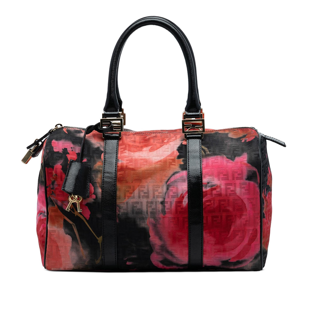 Fendi Zucchino Canvas Forever Floral Boston Bag