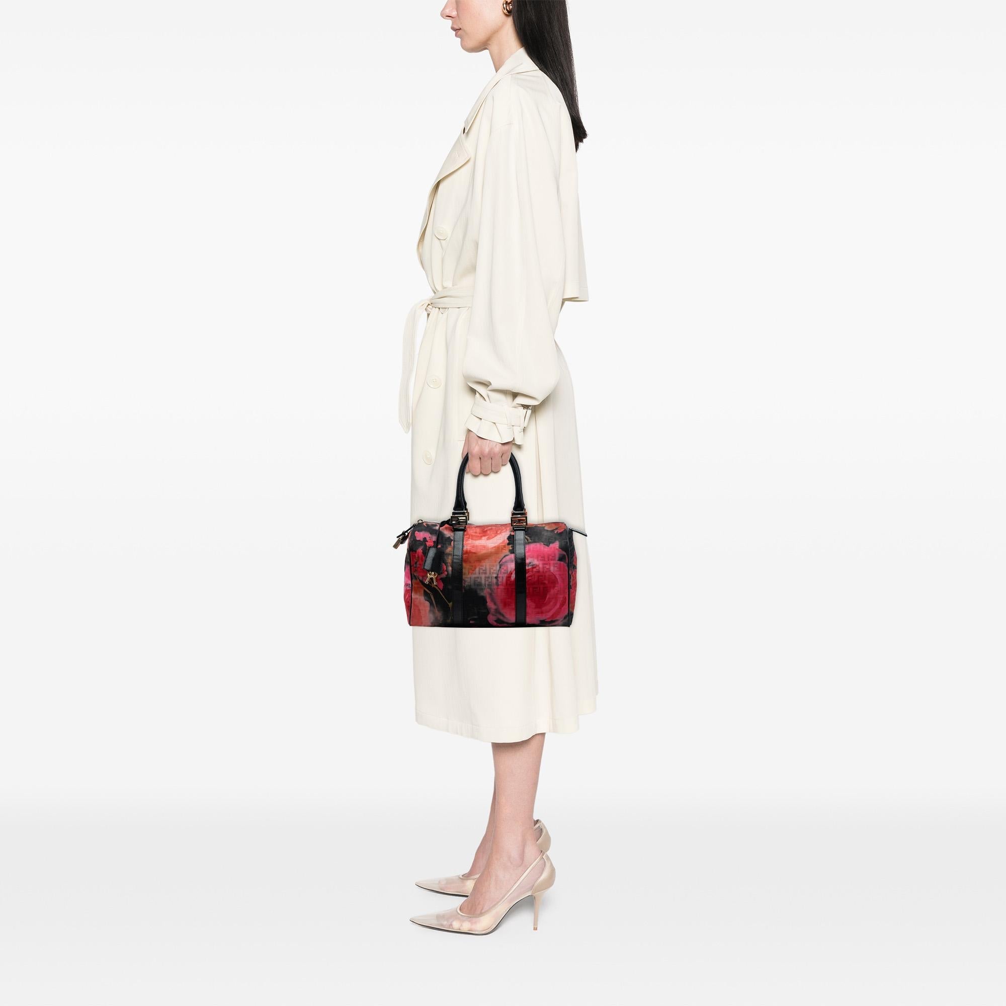 Fendi Zucchino Canvas Forever Floral Boston Bag