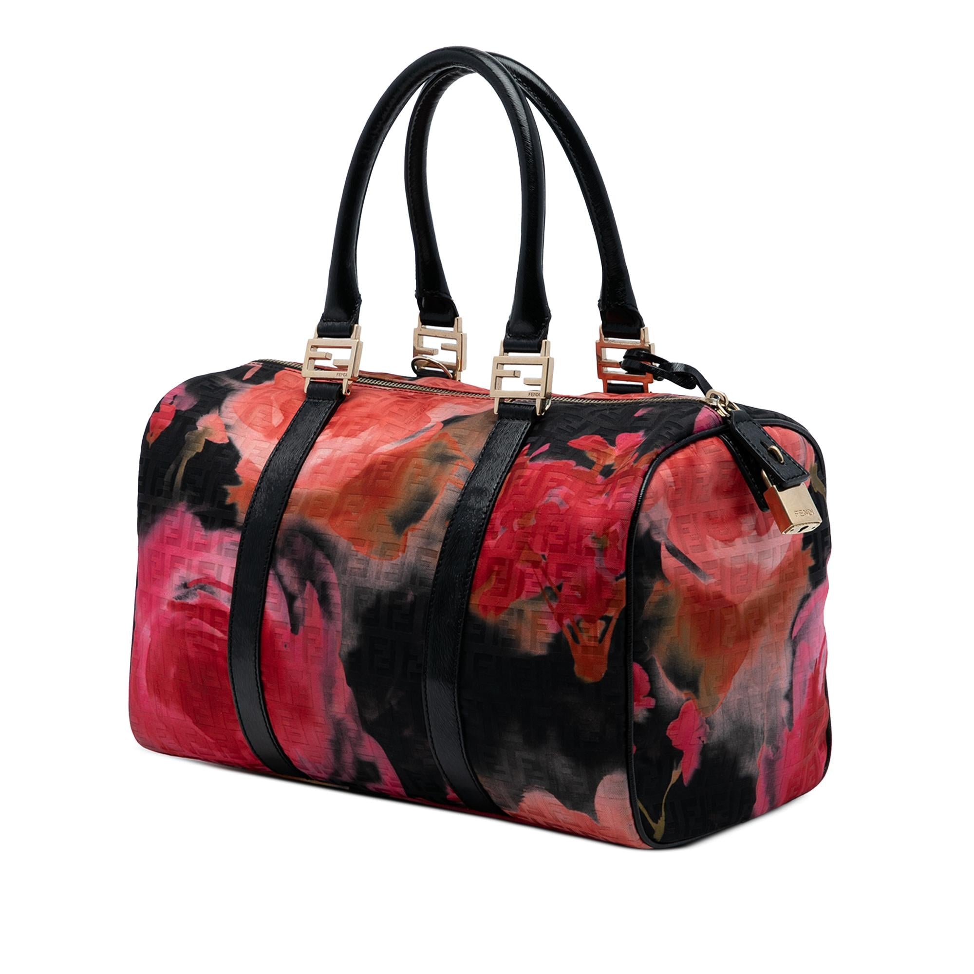 Fendi Zucchino Canvas Forever Floral Boston Bag