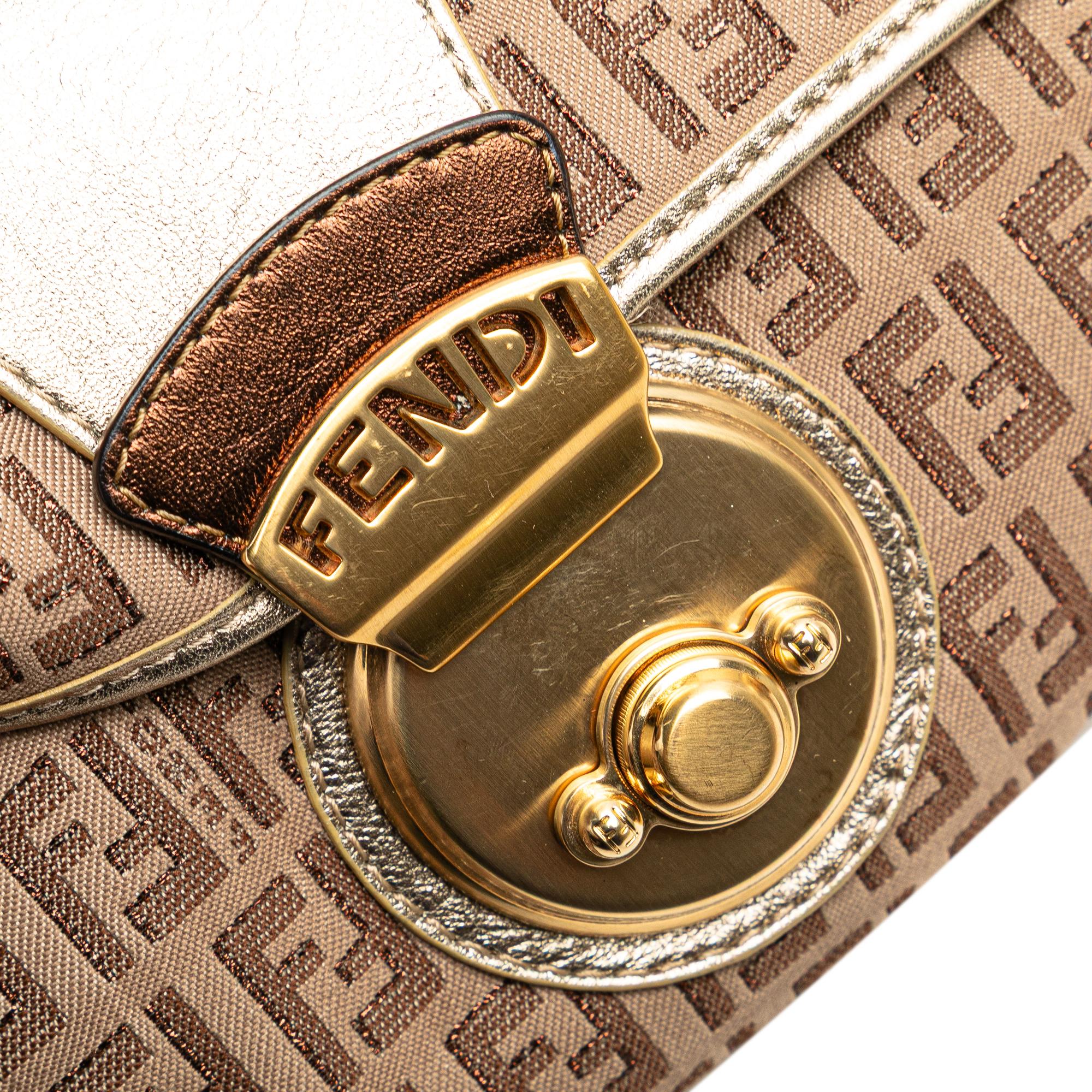 Fendi Zucchino Canvas and Metallic Leather Compilation Shoulder Bag