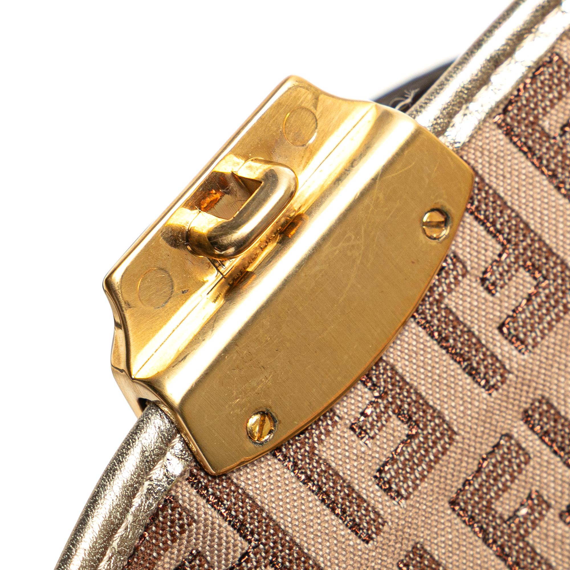 Fendi Zucchino Canvas and Metallic Leather Compilation Shoulder Bag
