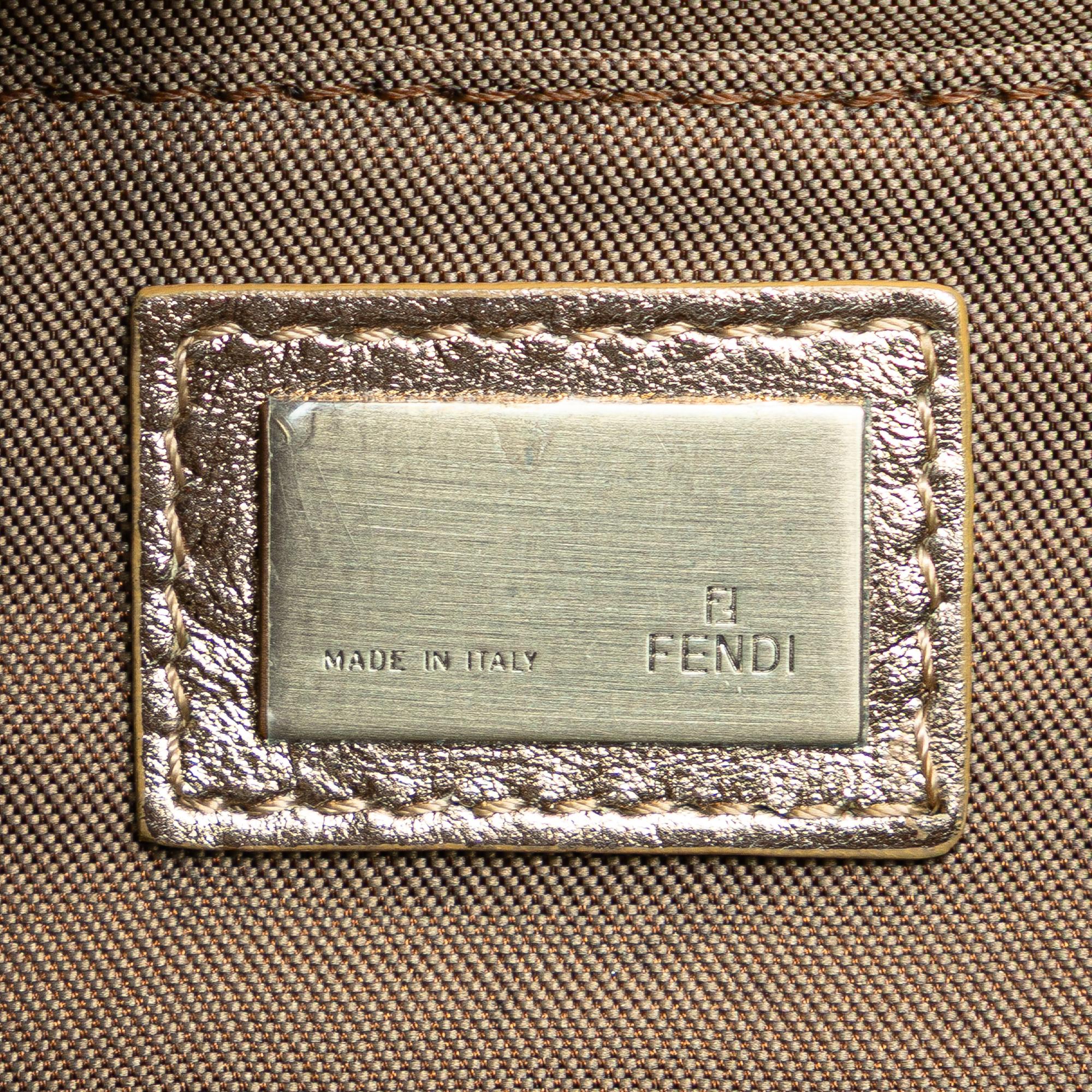 Fendi Zucchino Canvas and Metallic Leather Compilation Shoulder Bag