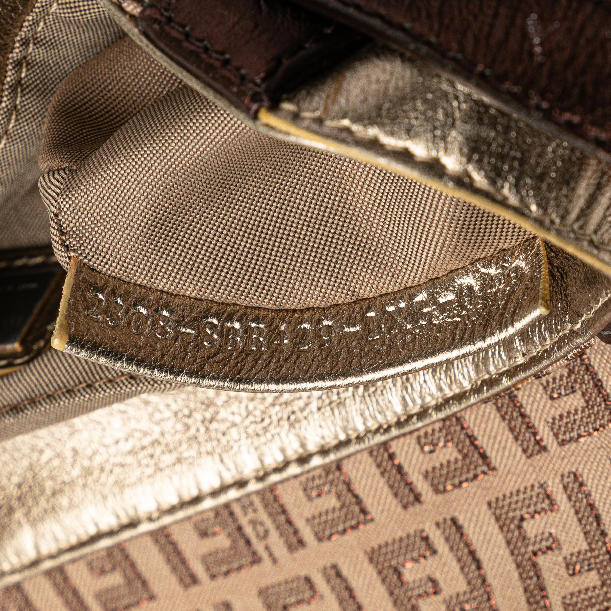 Fendi Zucchino Canvas and Metallic Leather Compilation Shoulder Bag
