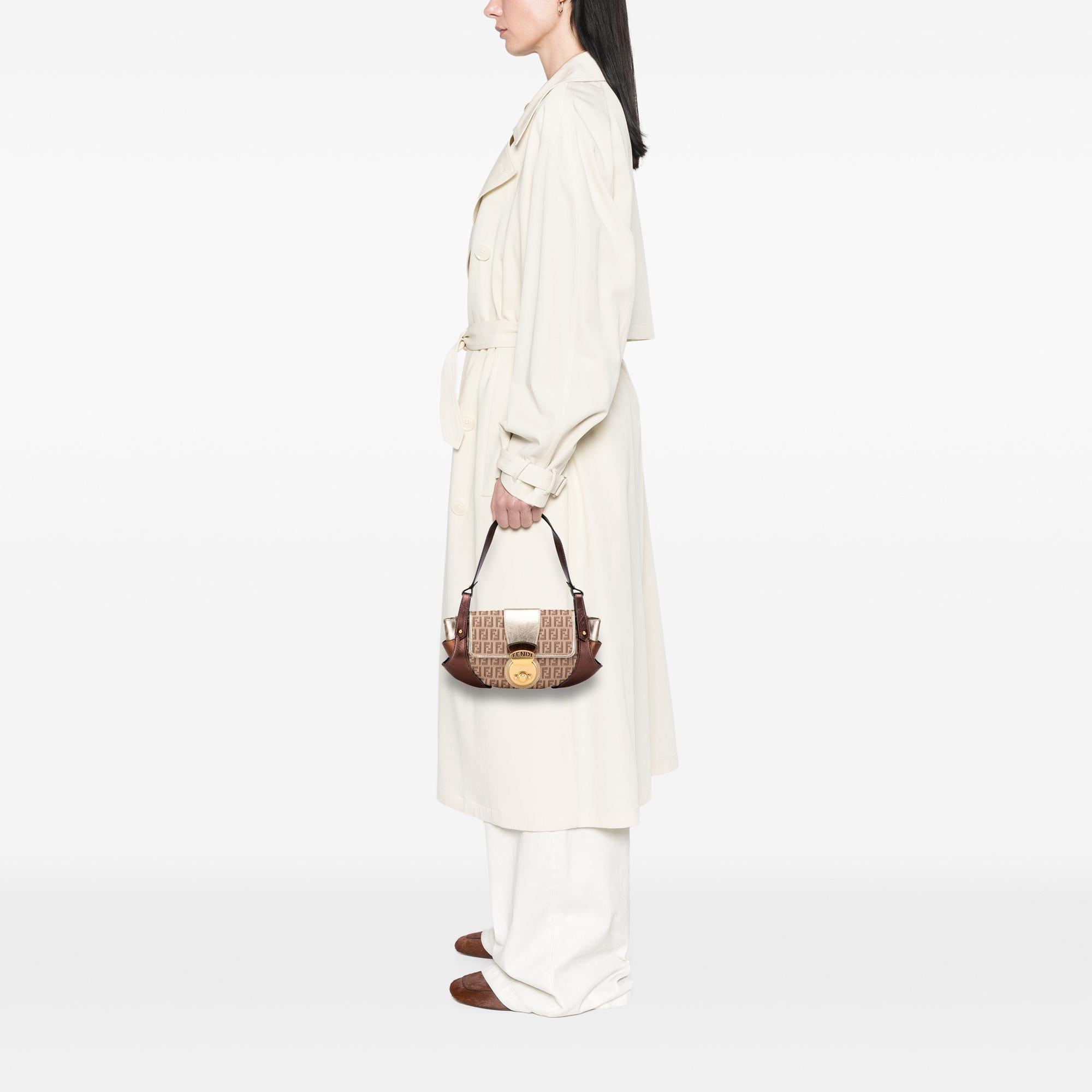 Fendi Zucchino Canvas and Metallic Leather Compilation Shoulder Bag
