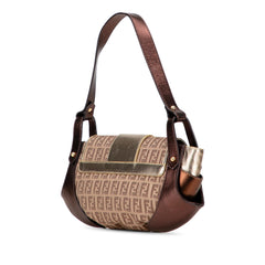Fendi Zucchino Canvas and Metallic Leather Compilation Shoulder Bag