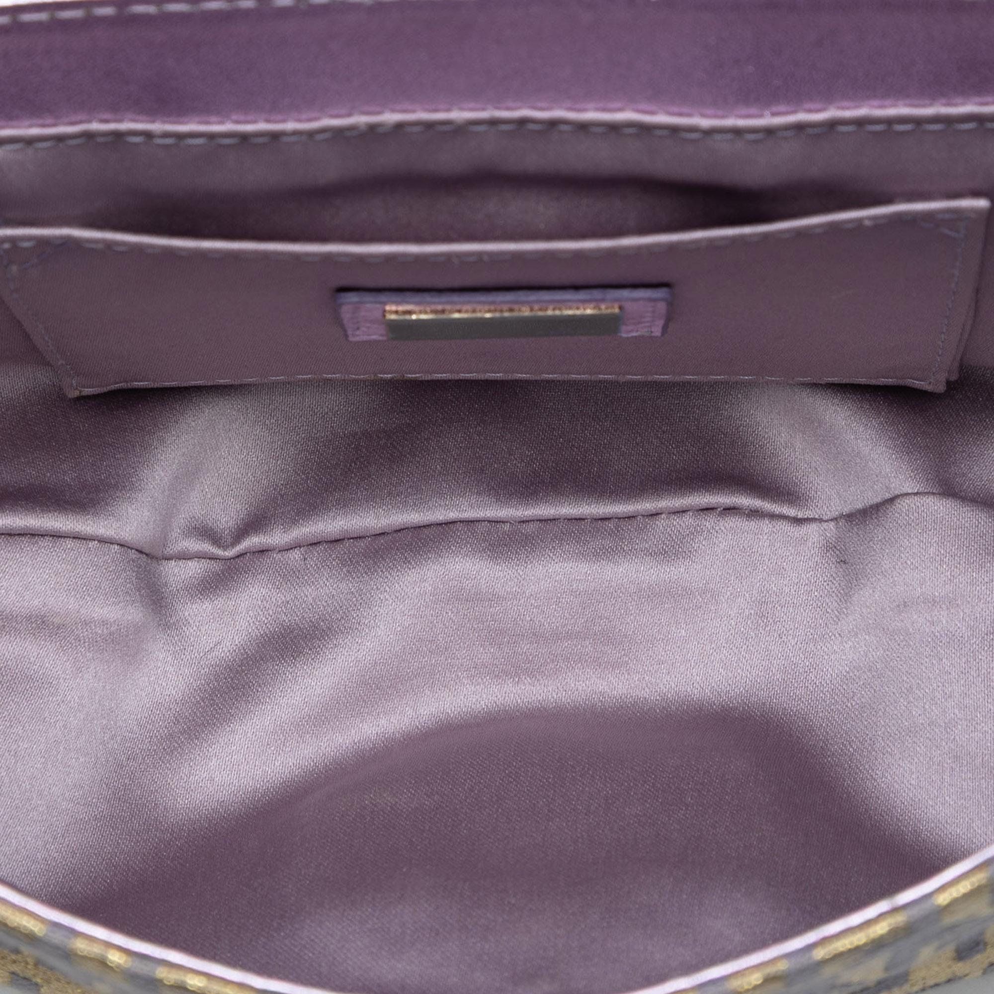 Fendi Zucchino Coated Canvas and Metallic Leather Compilation Shoulder Bag