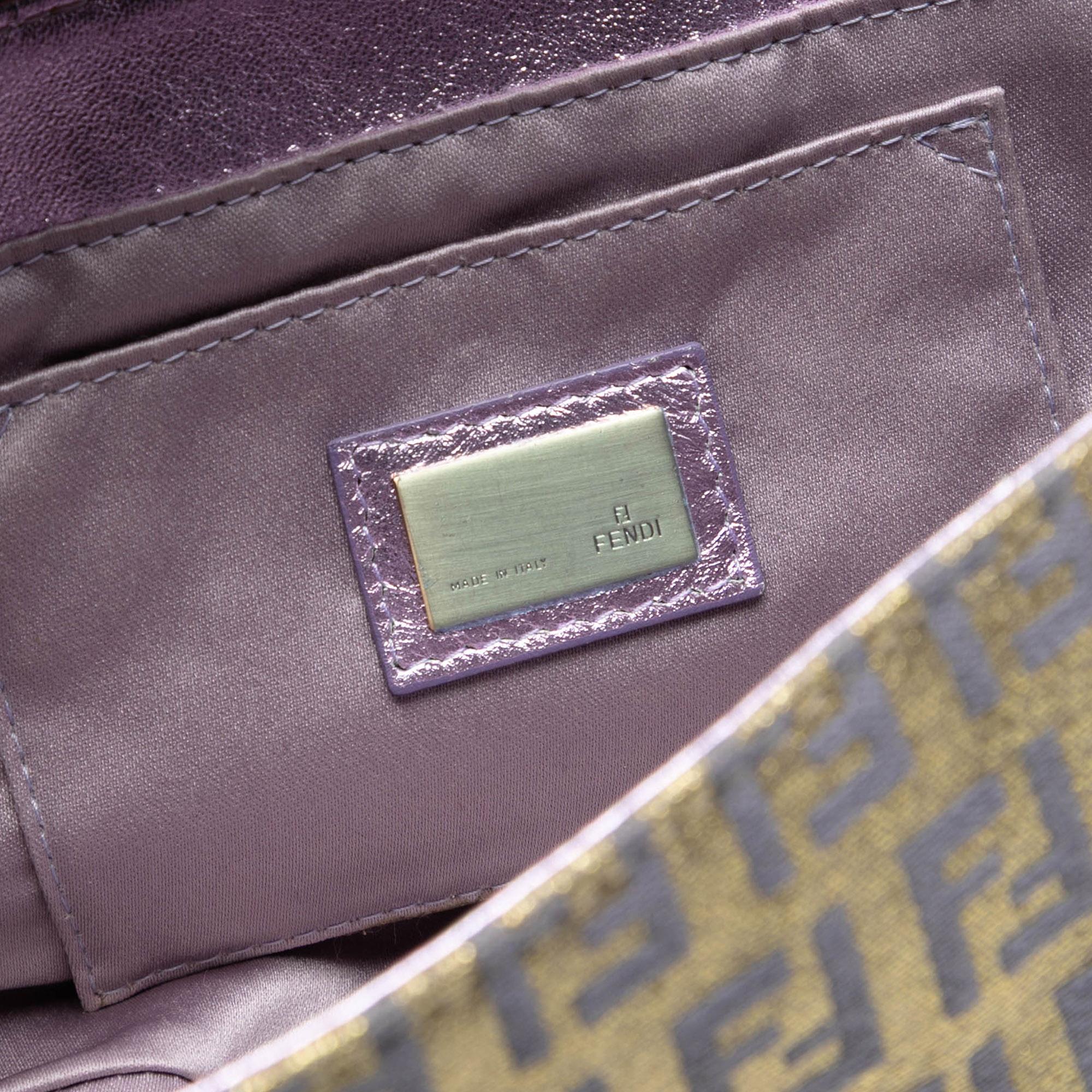 Fendi Zucchino Coated Canvas and Metallic Leather Compilation Shoulder Bag
