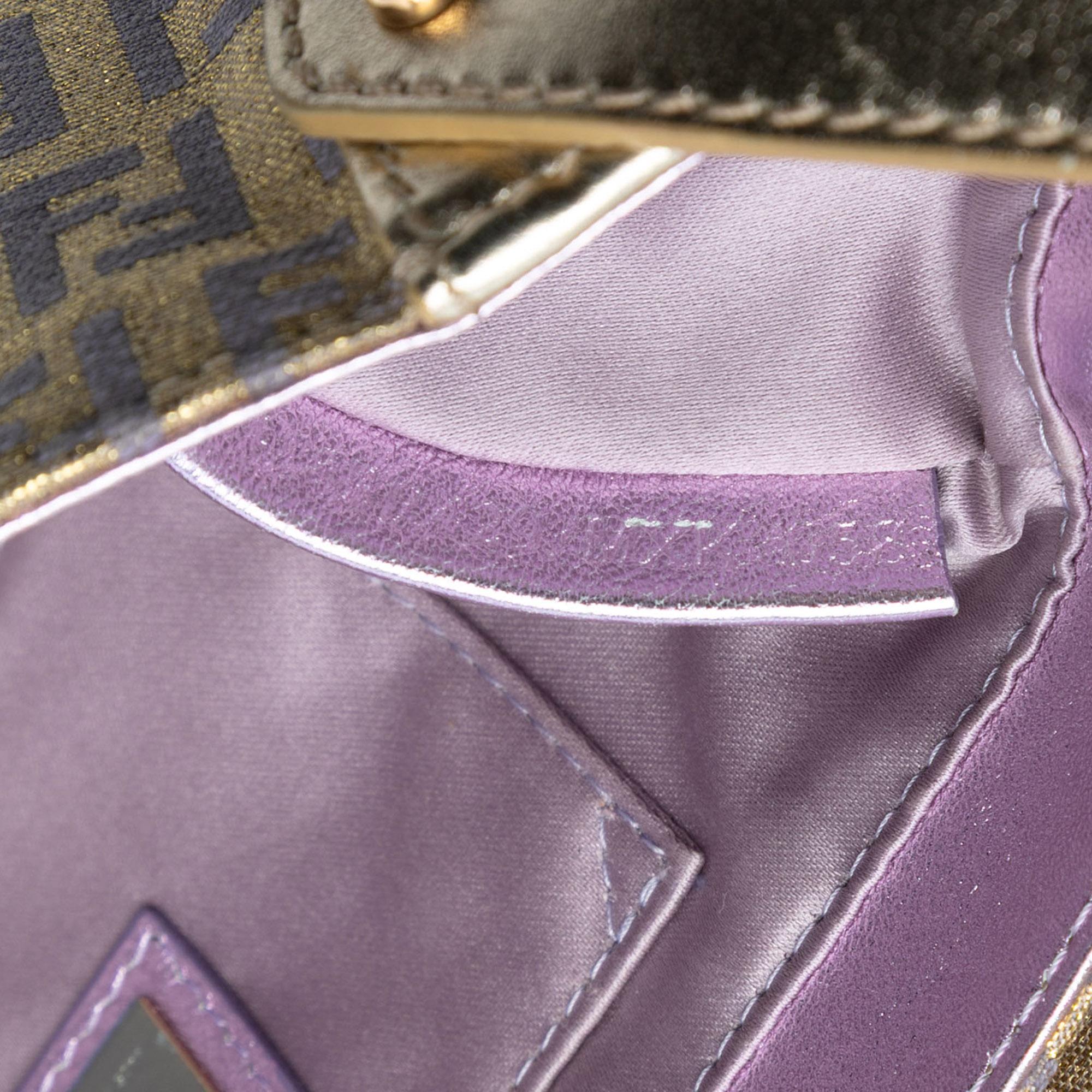 Fendi Zucchino Coated Canvas and Metallic Leather Compilation Shoulder Bag