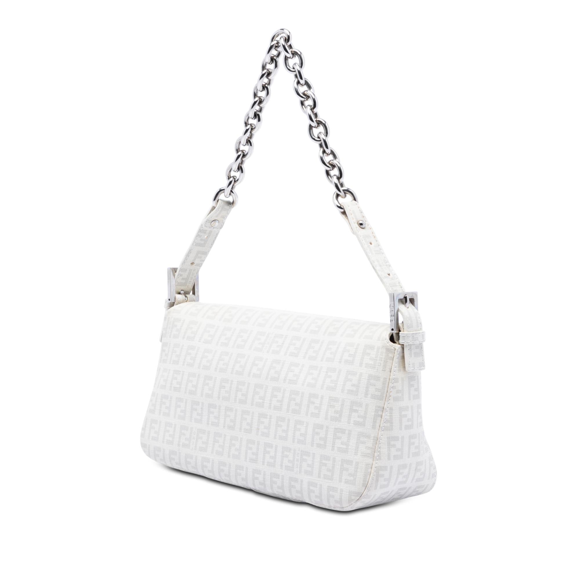 Fendi Zucchino Spalmati Double Flap Chain Shoulder Bag