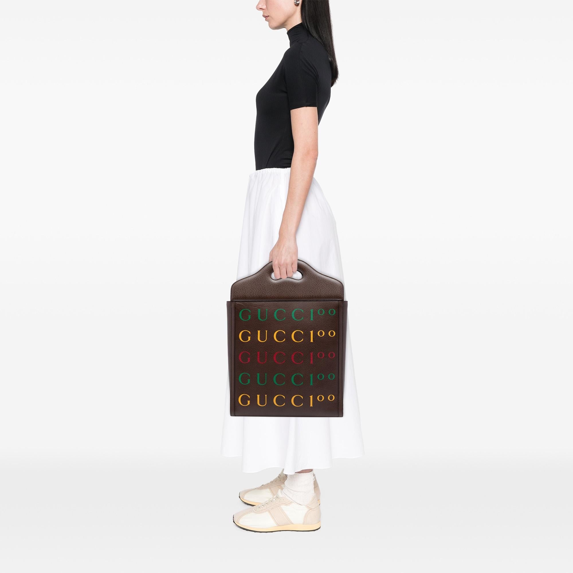 Gucci 100th Anniversary Textured Calfskin Logo Convertible Tote
