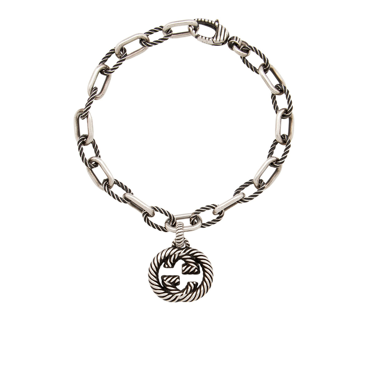 Gucci Aged Sterling Silver Interlocking G Twisted Chain Bracelet