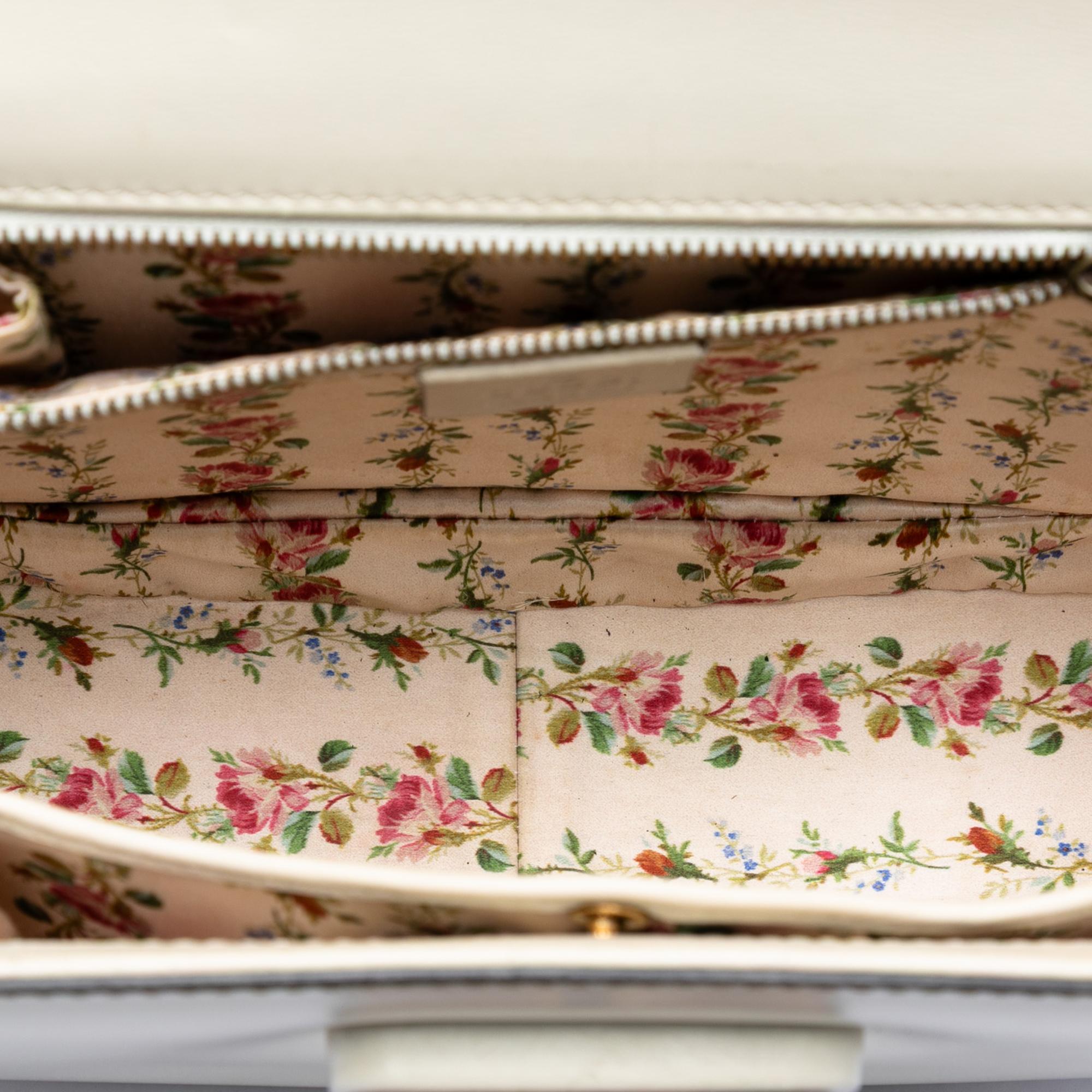 Gucci Calfskin Frame Print Bamboo Top Handle Bag