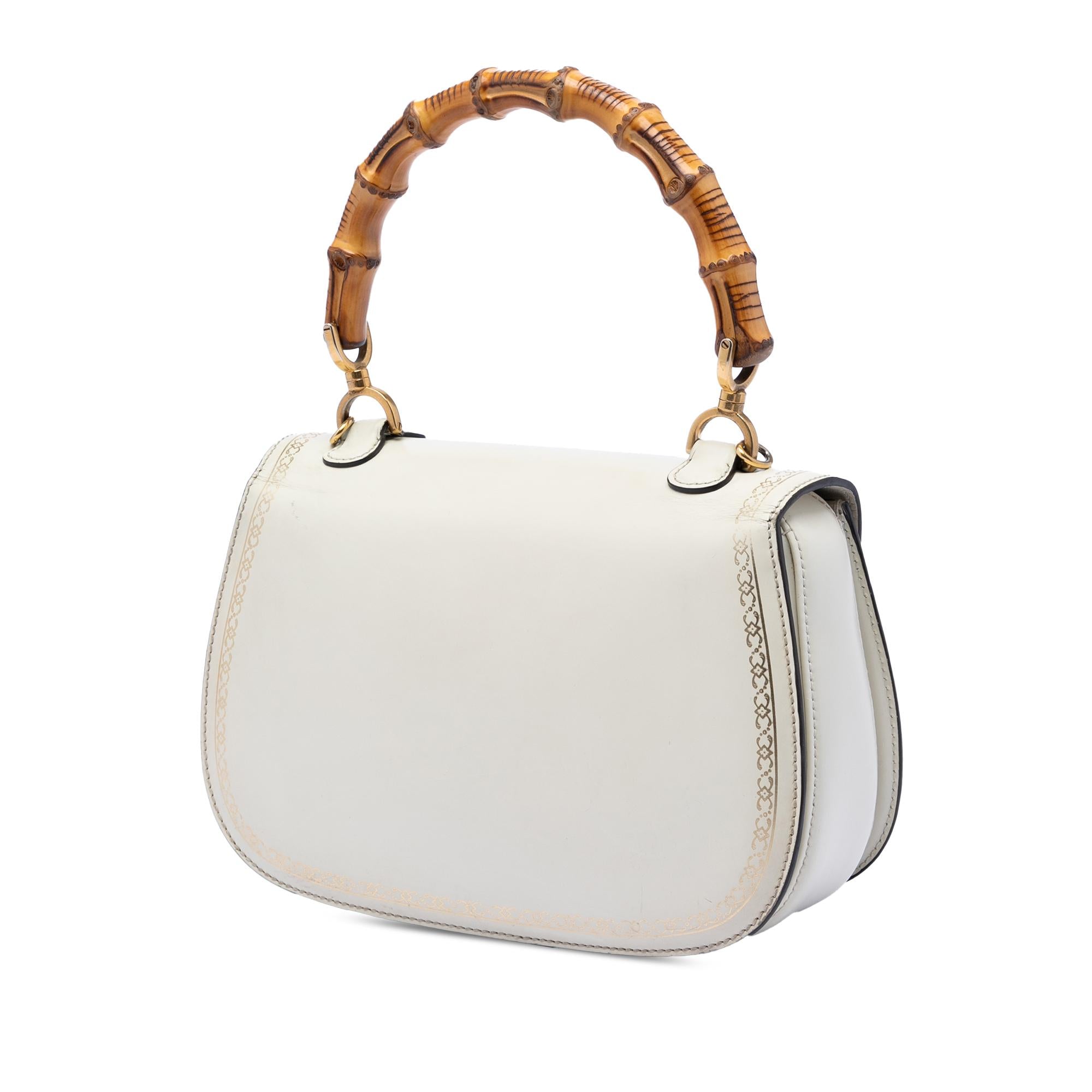 Gucci Calfskin Frame Print Bamboo Top Handle Bag