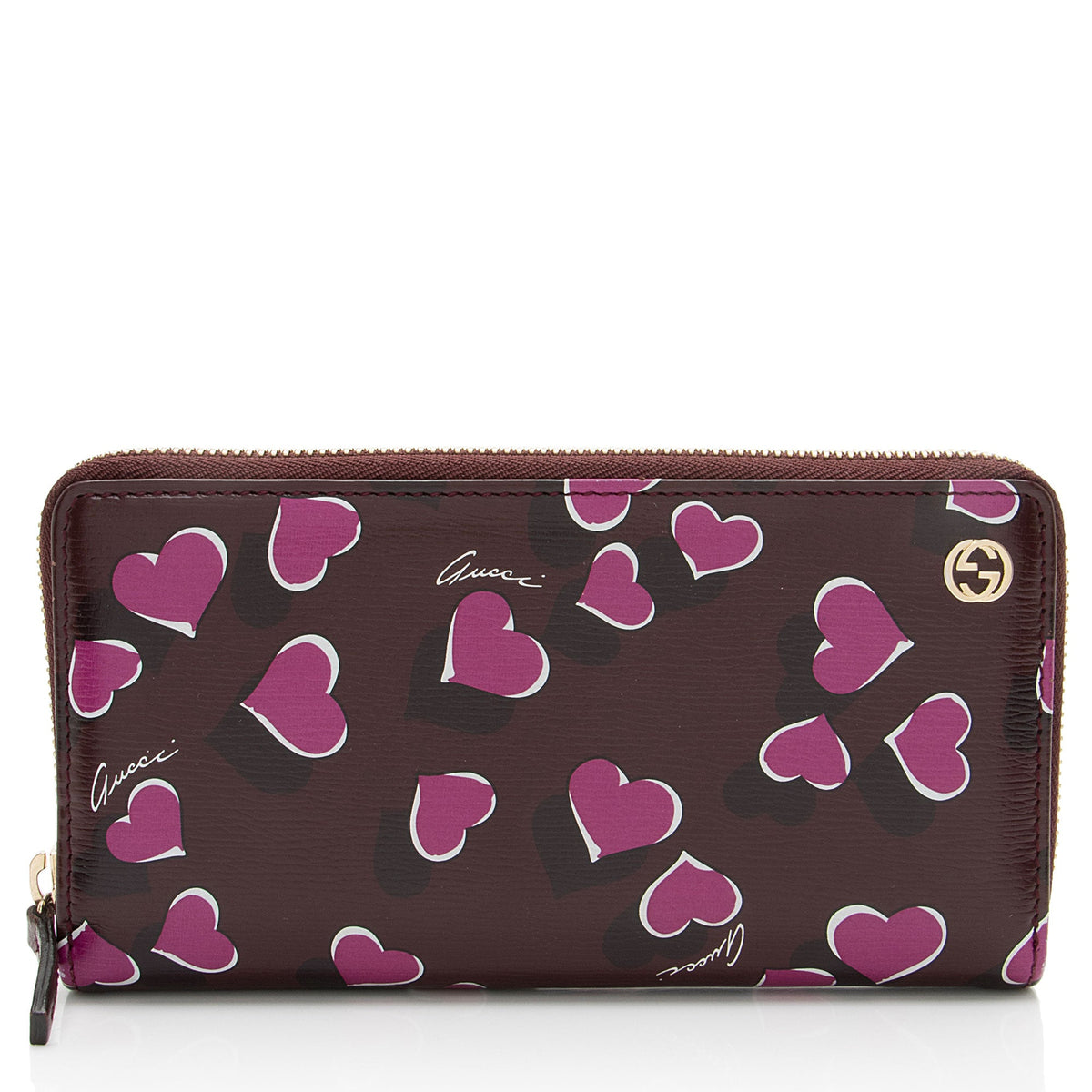 Gucci Calfskin Heartbeat Zip Around Wallet