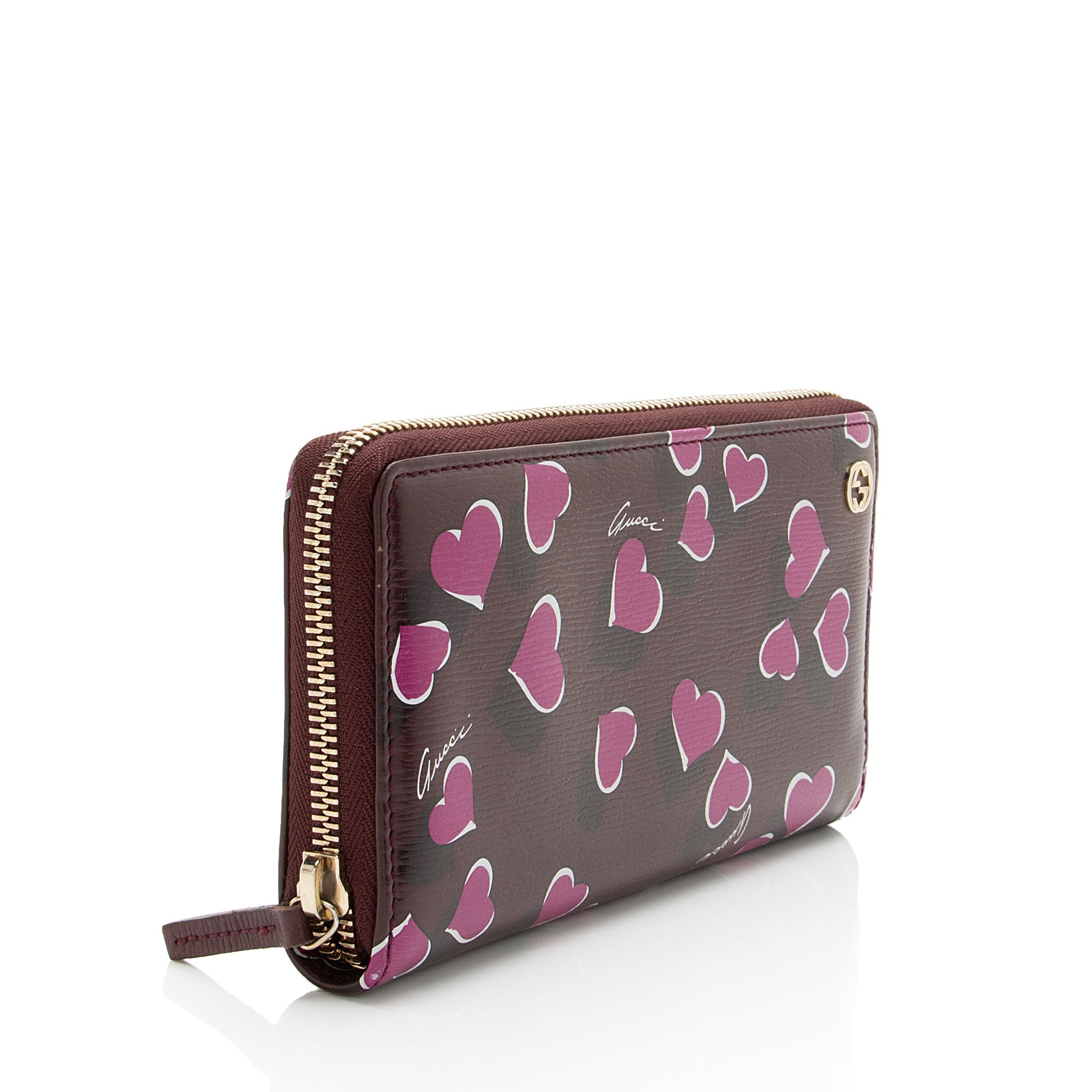 Gucci Calfskin Heartbeat Zip Around Wallet