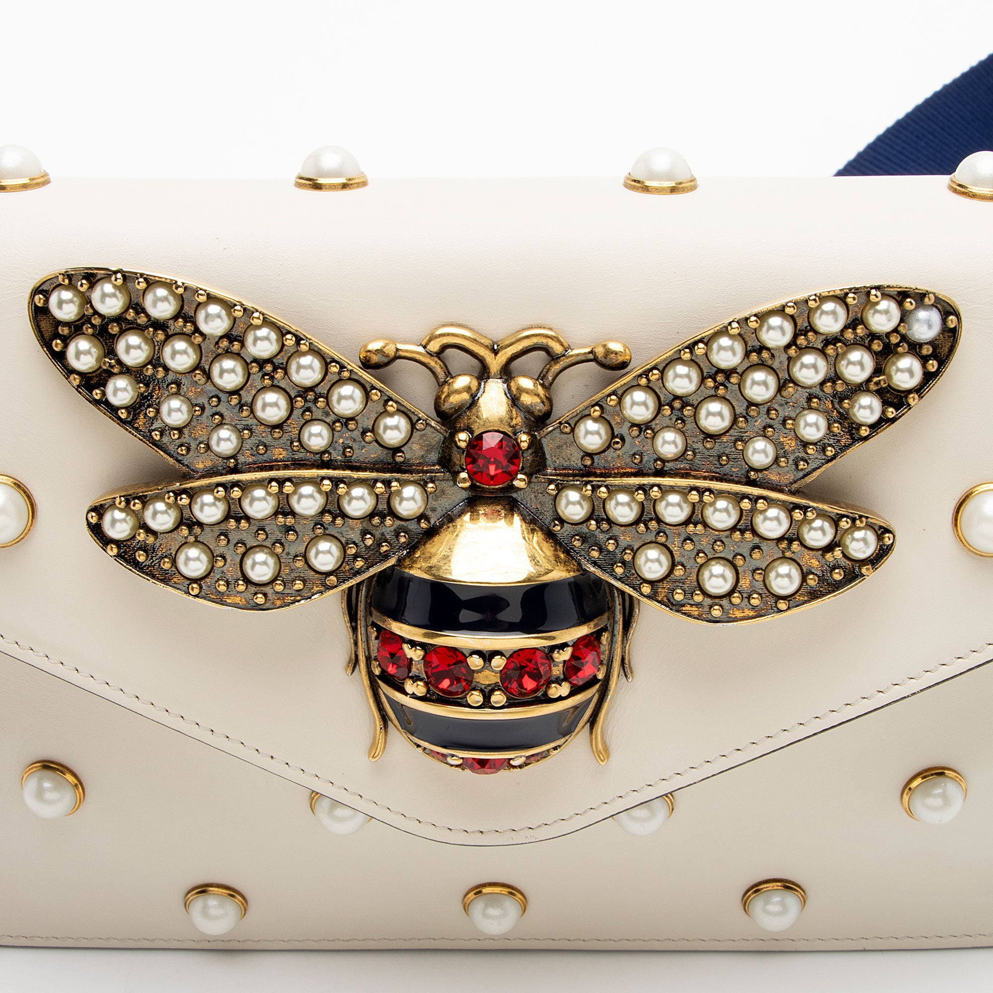 Gucci Calfskin Pearl Bee Broadway Mini Shoulder Bag