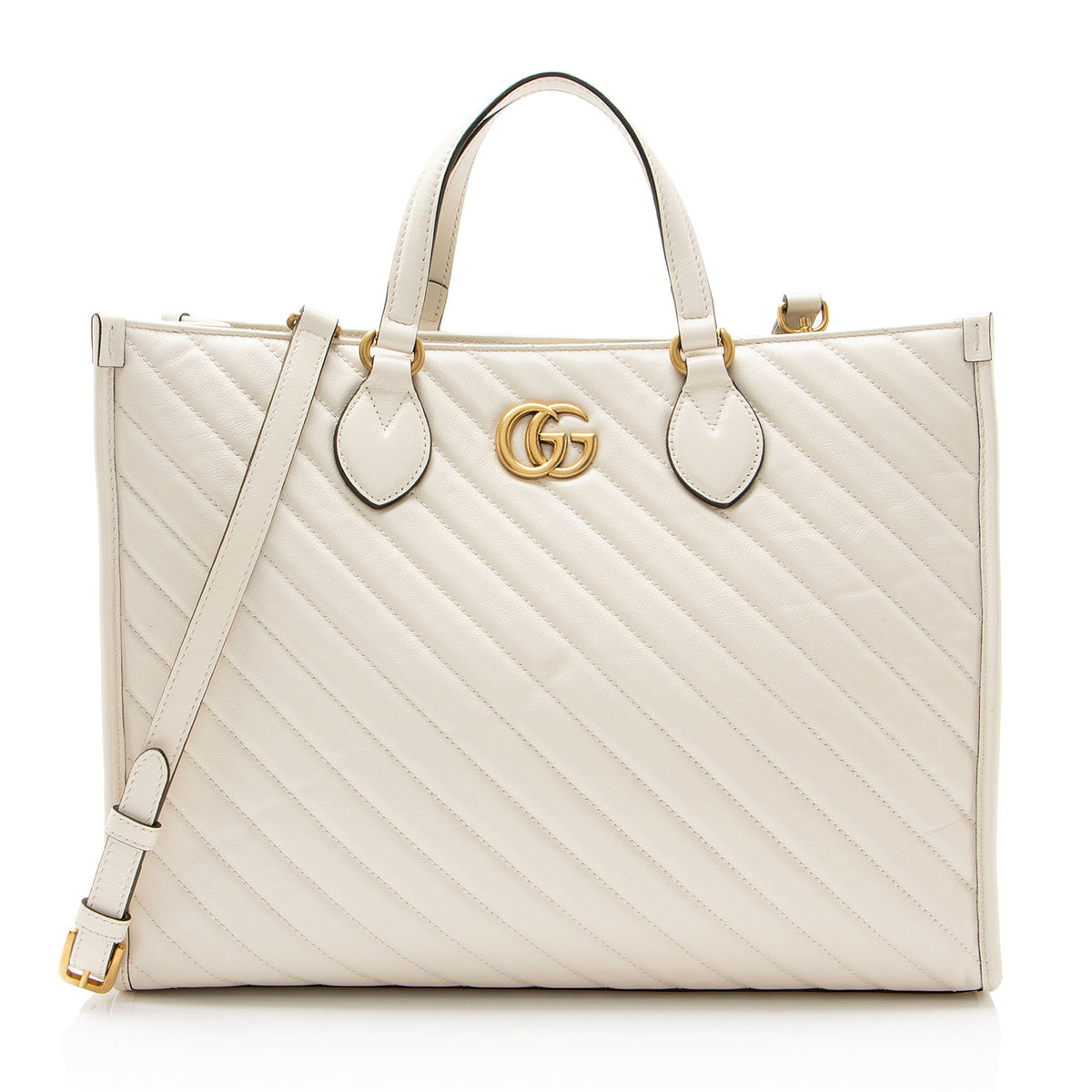 Gucci Diagonal Matelasse Leather GG Marmont Tote