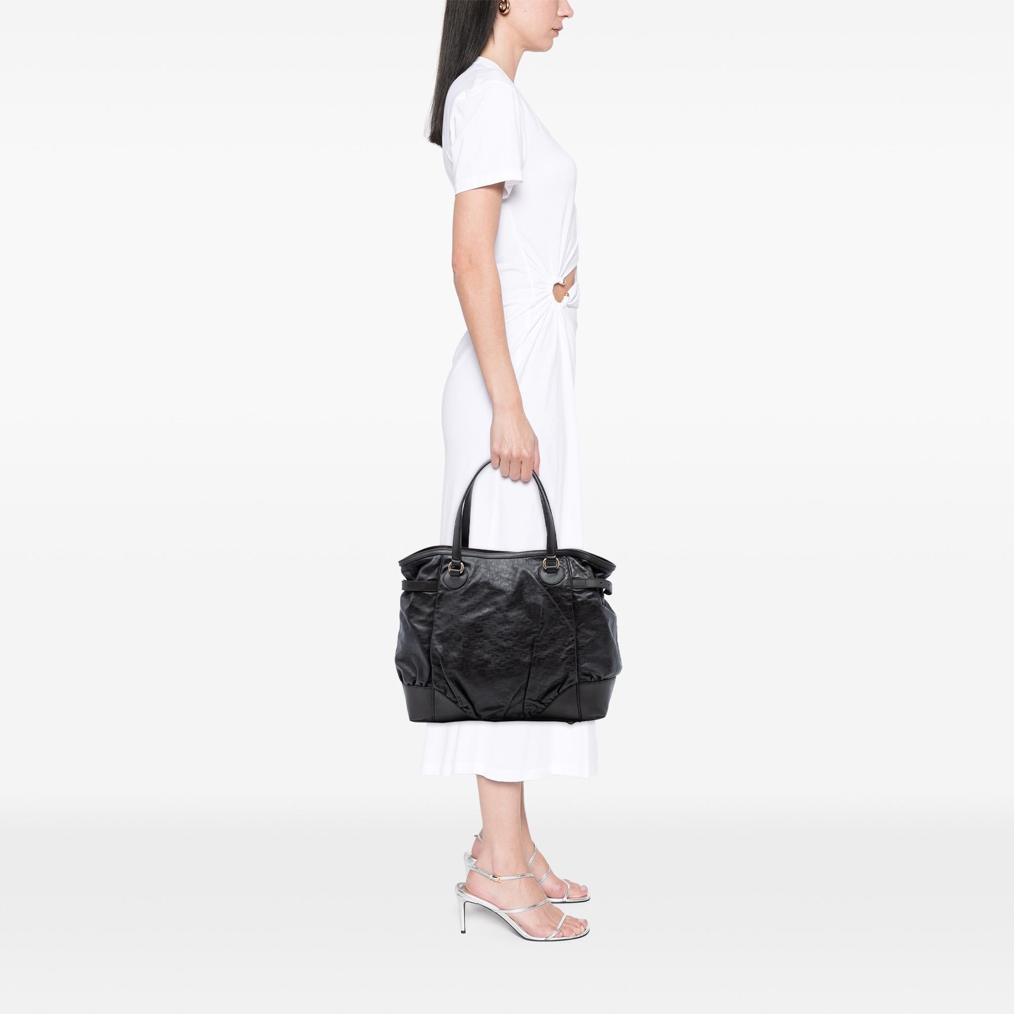 Gucci Embossed Leather Horsebit Full Moon Tote