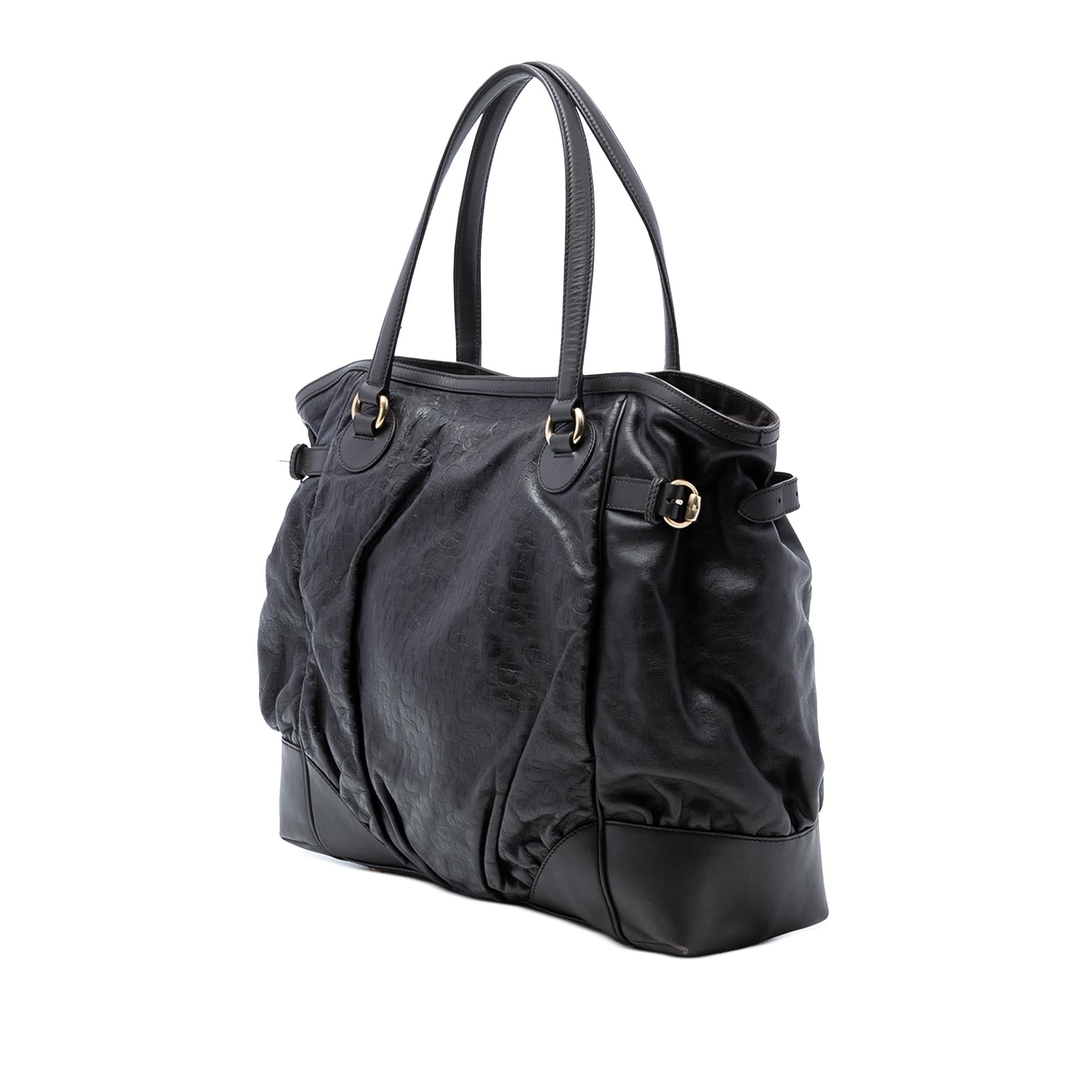 Gucci Embossed Leather Horsebit Full Moon Tote