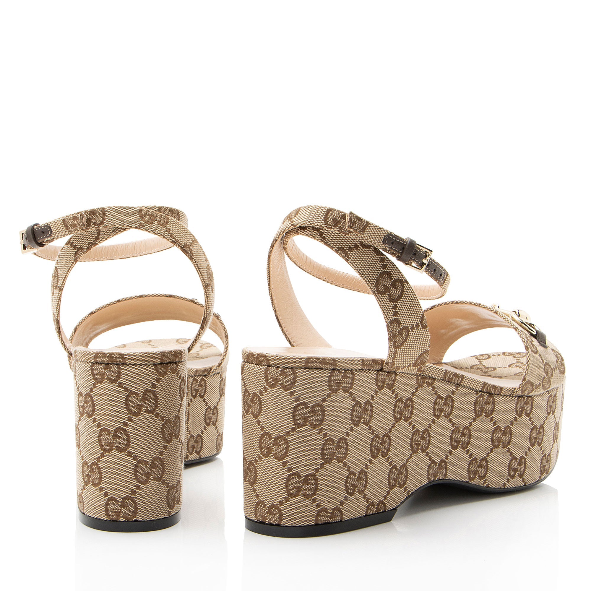 Gucci GG Canvas Horsebit Platform Sandals - Size 9 / 39