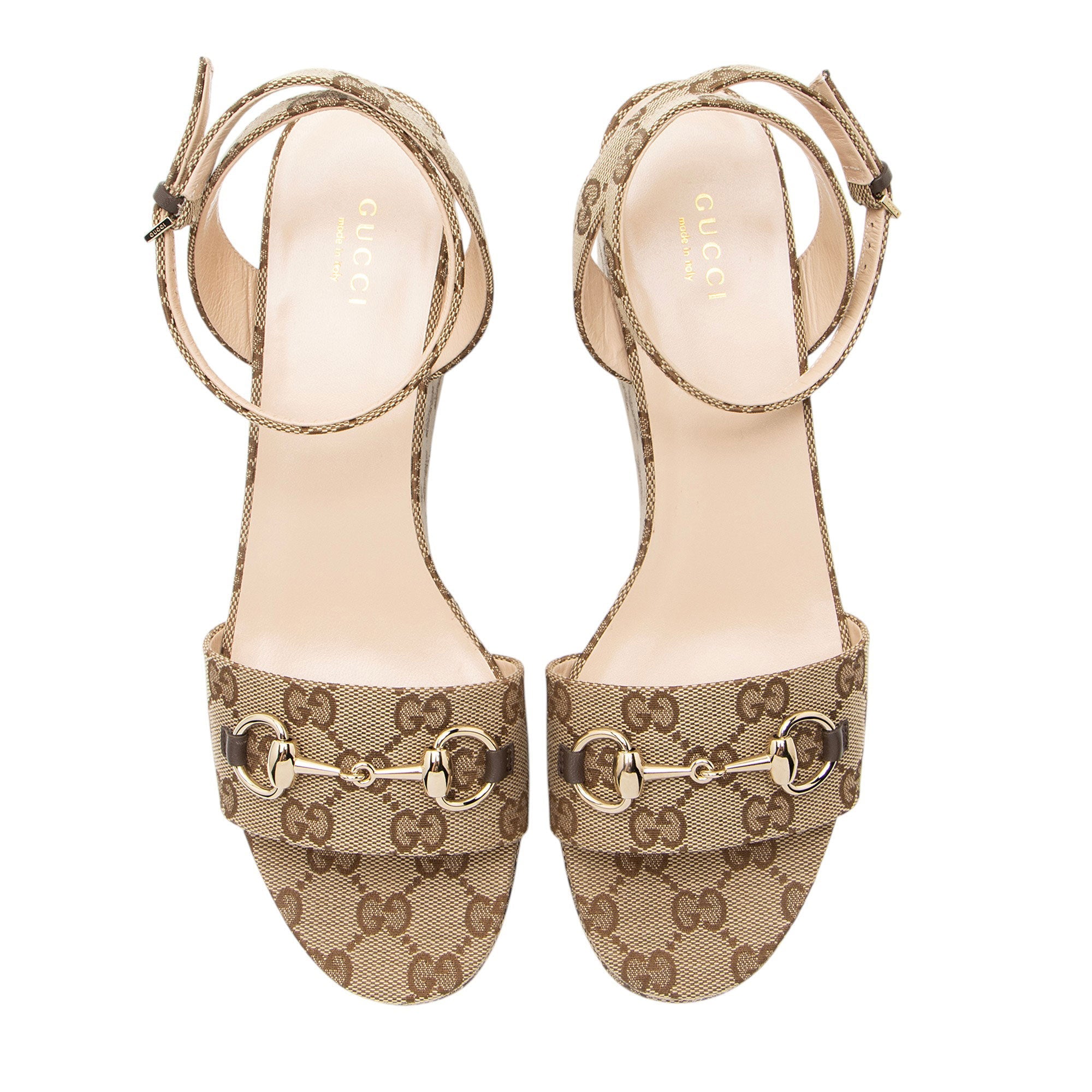Gucci GG Canvas Horsebit Platform Sandals - Size 9 / 39