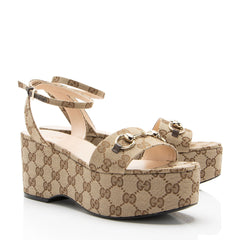 Gucci GG Canvas Horsebit Platform Sandals - Size 9 / 39