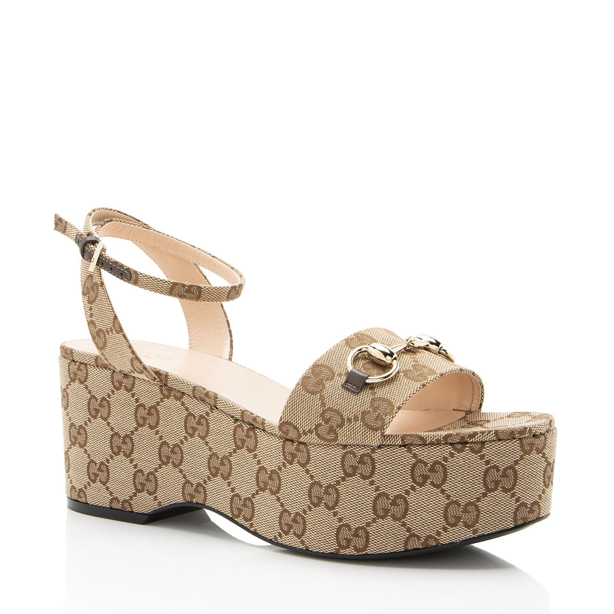 Gucci GG Canvas Horsebit Platform Sandals - Size 9 / 39