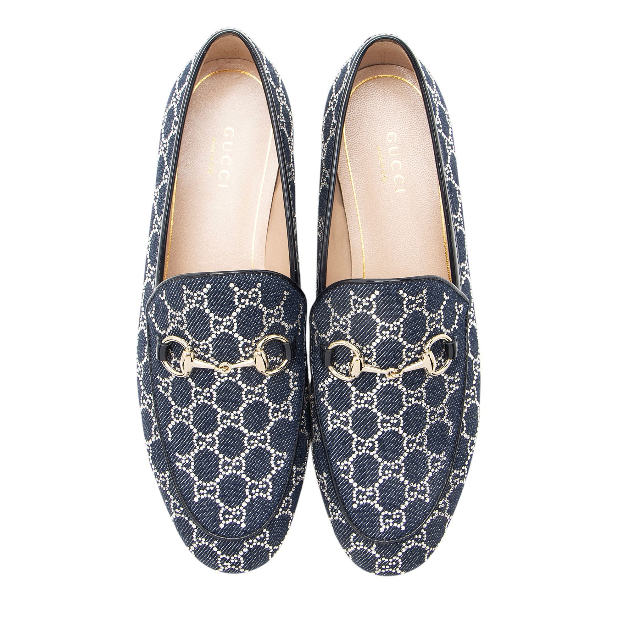 Gucci GG Denim Crystal Horsebit Jordaan Loafers - Size 7 / 37