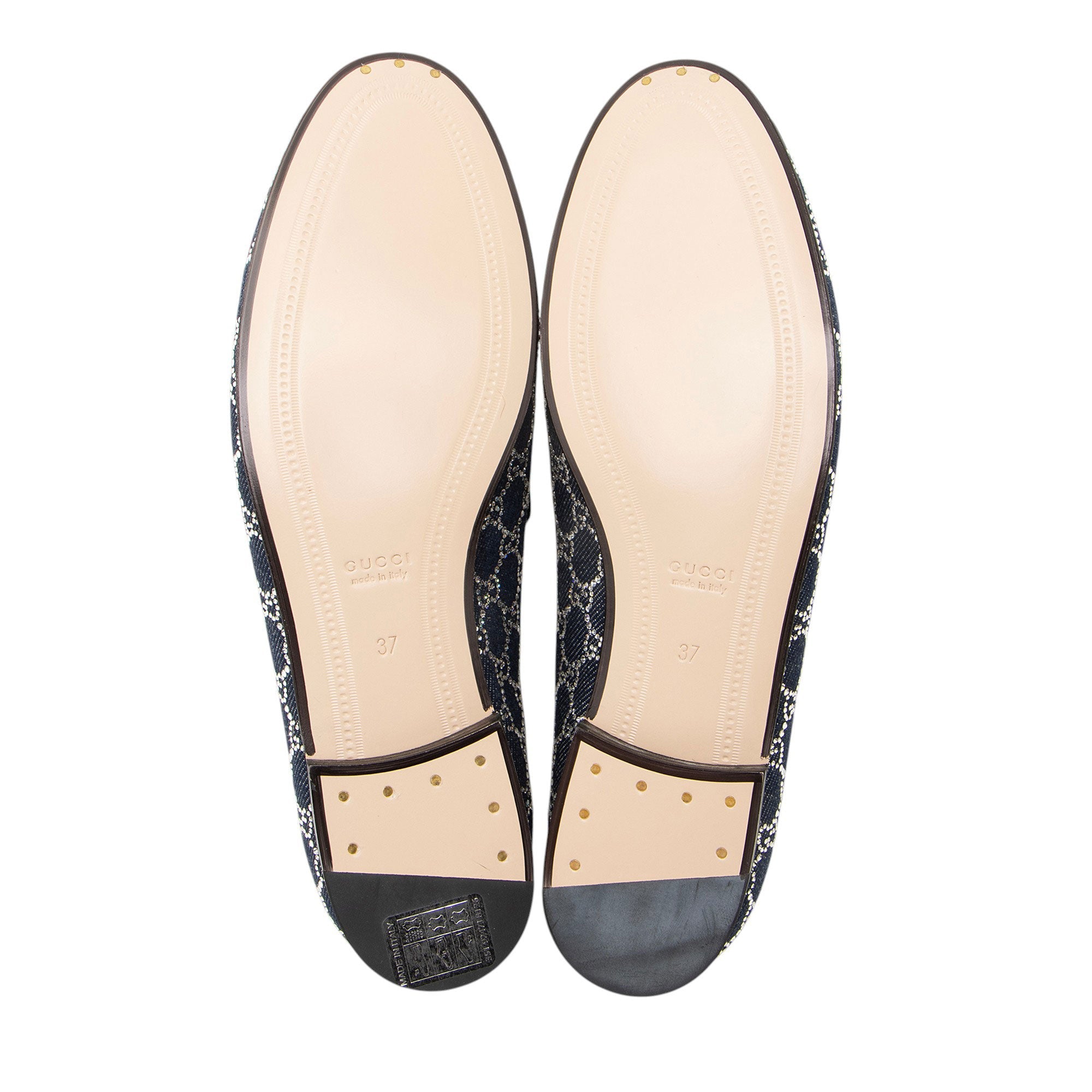 Gucci GG Denim Crystal Horsebit Jordaan Loafers - Size 7 / 37