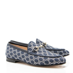 Gucci GG Denim Crystal Horsebit Jordaan Loafers - Size 7 / 37