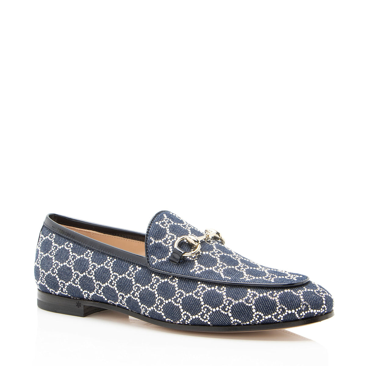 Gucci GG Denim Crystal Horsebit Jordaan Loafers - Size 7 / 37