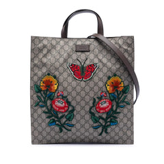 Gucci GG Supreme Butterfly and Flower Embroidery Convertible Soft Tote